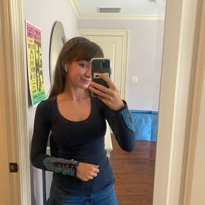 Navy Free People Thermal Cuff Shirt in XS